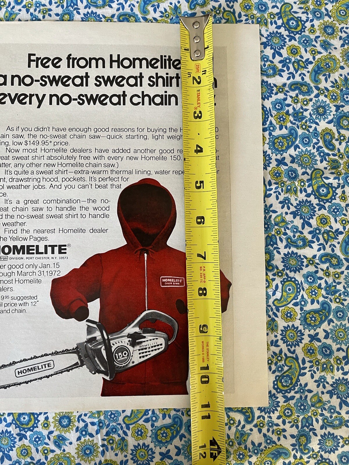 Vintage 1972 Homelite 150 Chainsaw Print Ad Sweatshirt Giveaway Hoodie