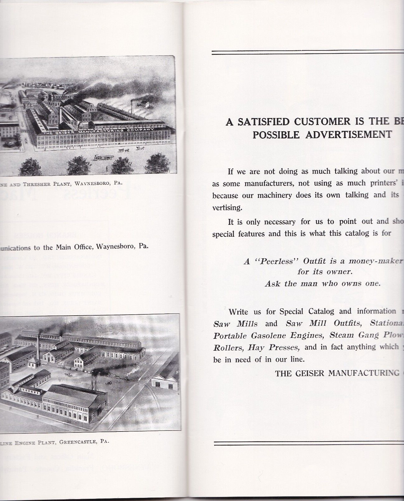 Geiser Manufacturing Co. Waynesboro, Penna. catalog 1910 steam engines peerless
