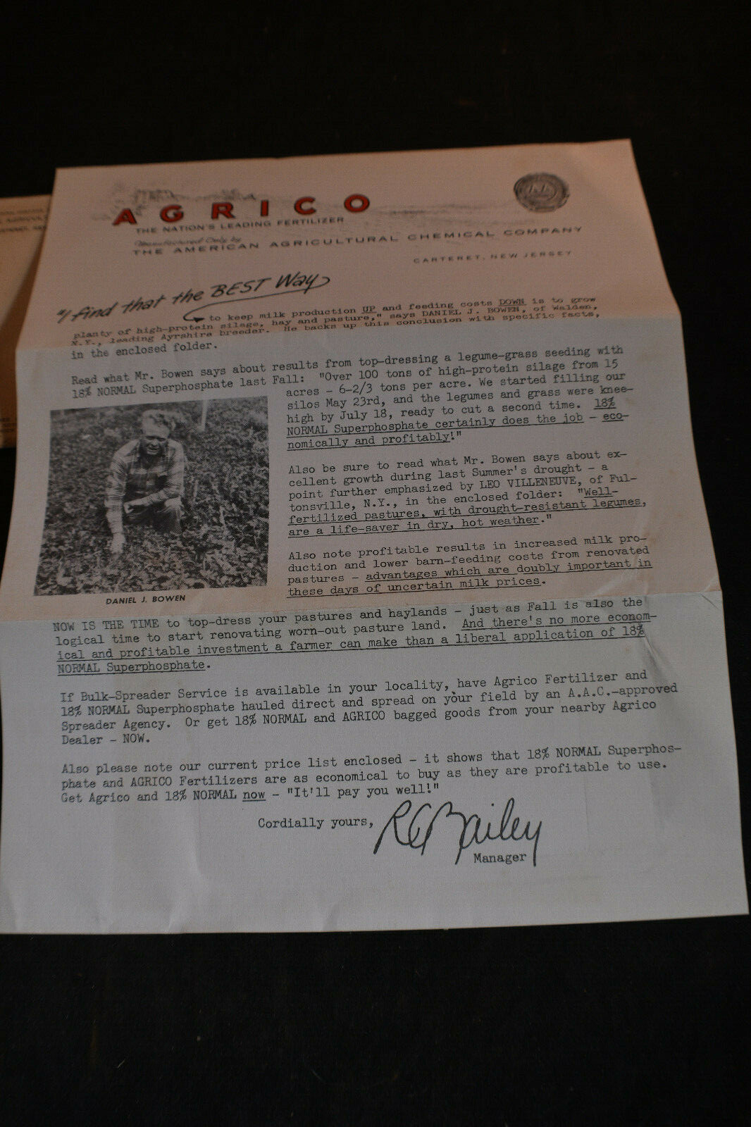 1949 AGRICO &lsquo;Nations Leading Fertilizer&rsquo; Memo Book And Envelope Contents