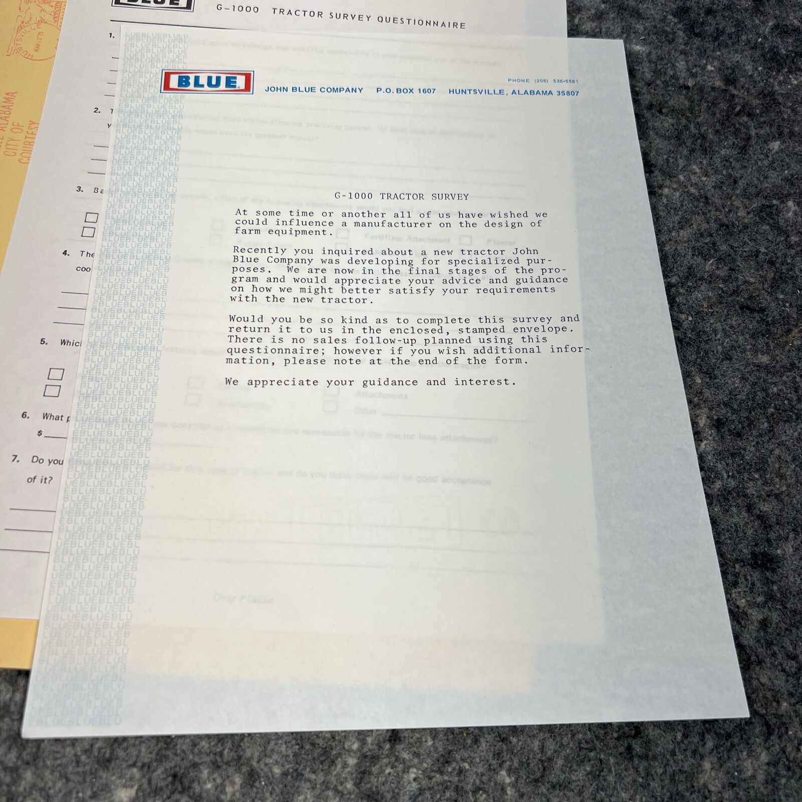 1975-76 John Blue Company G1000 Tractor Sales Brochure – EUC w/ Envelope, Letter
