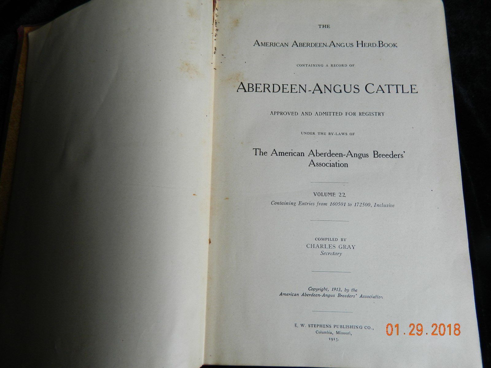 American Aberdeen-Angus Herd Book Vol 22 Original Hardcover RARE VINTAGE 1912