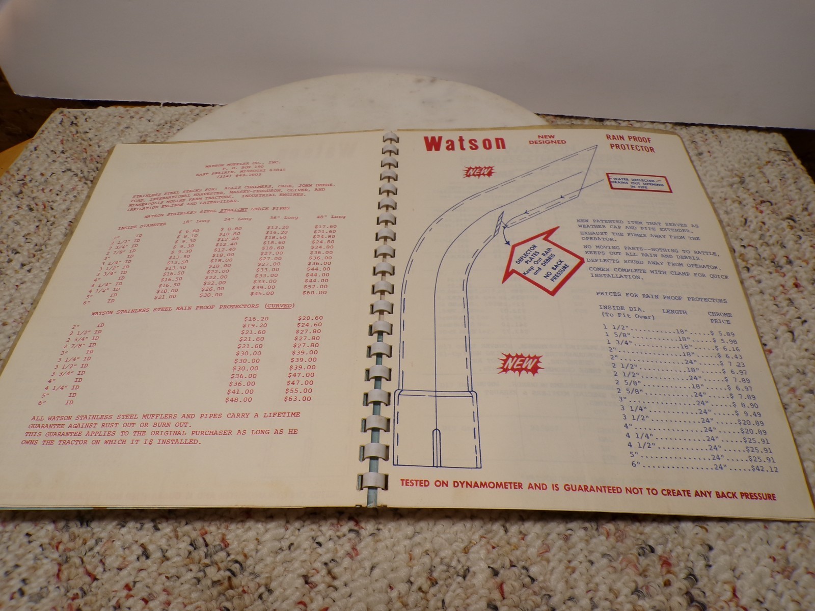 1969 Watson 304 Grade Stainless Steel Tractor Mufflers Catalog East Prairie MO