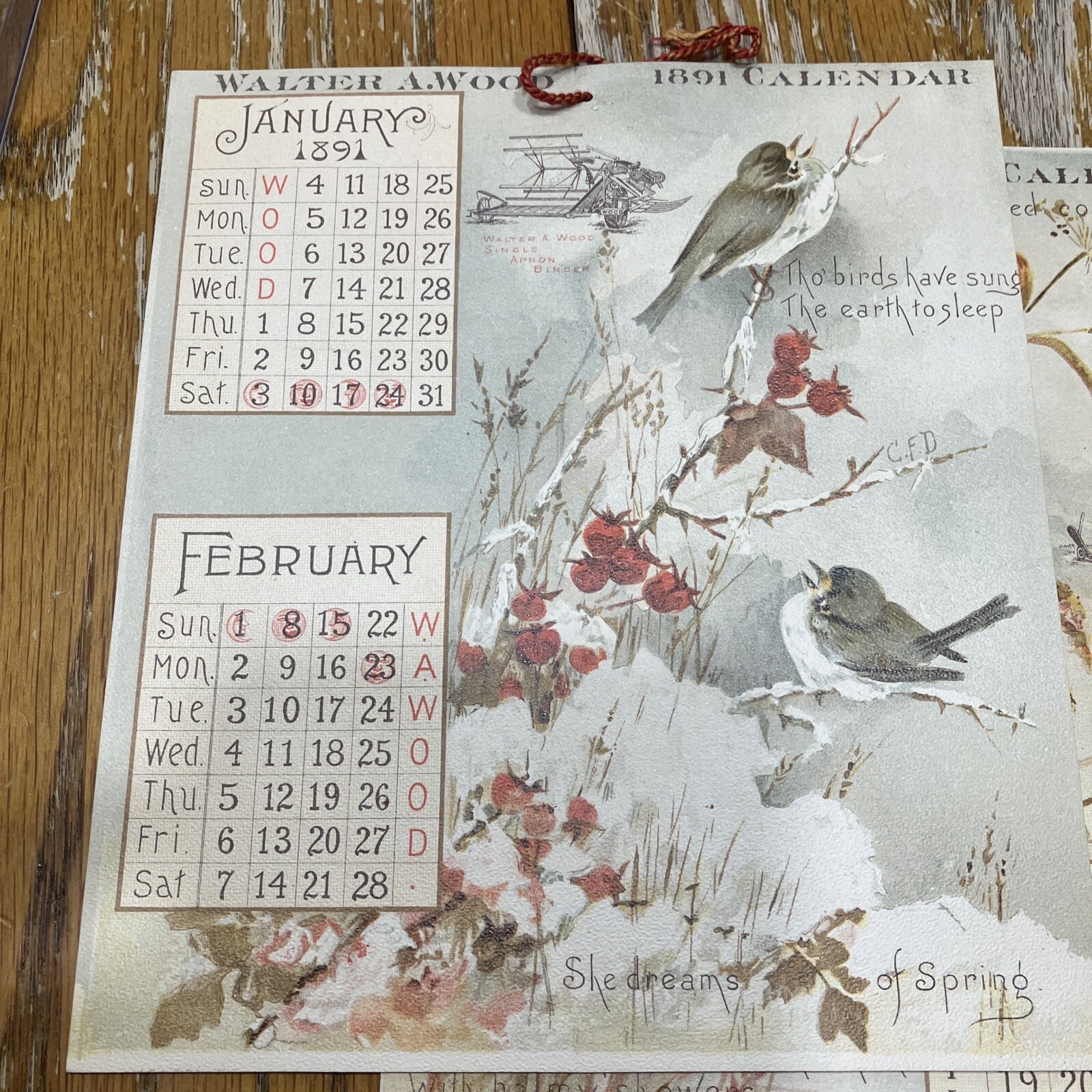 Antique 1891 Advertising Calendar Walter A. Wood Agriculture Farm Many Pages
