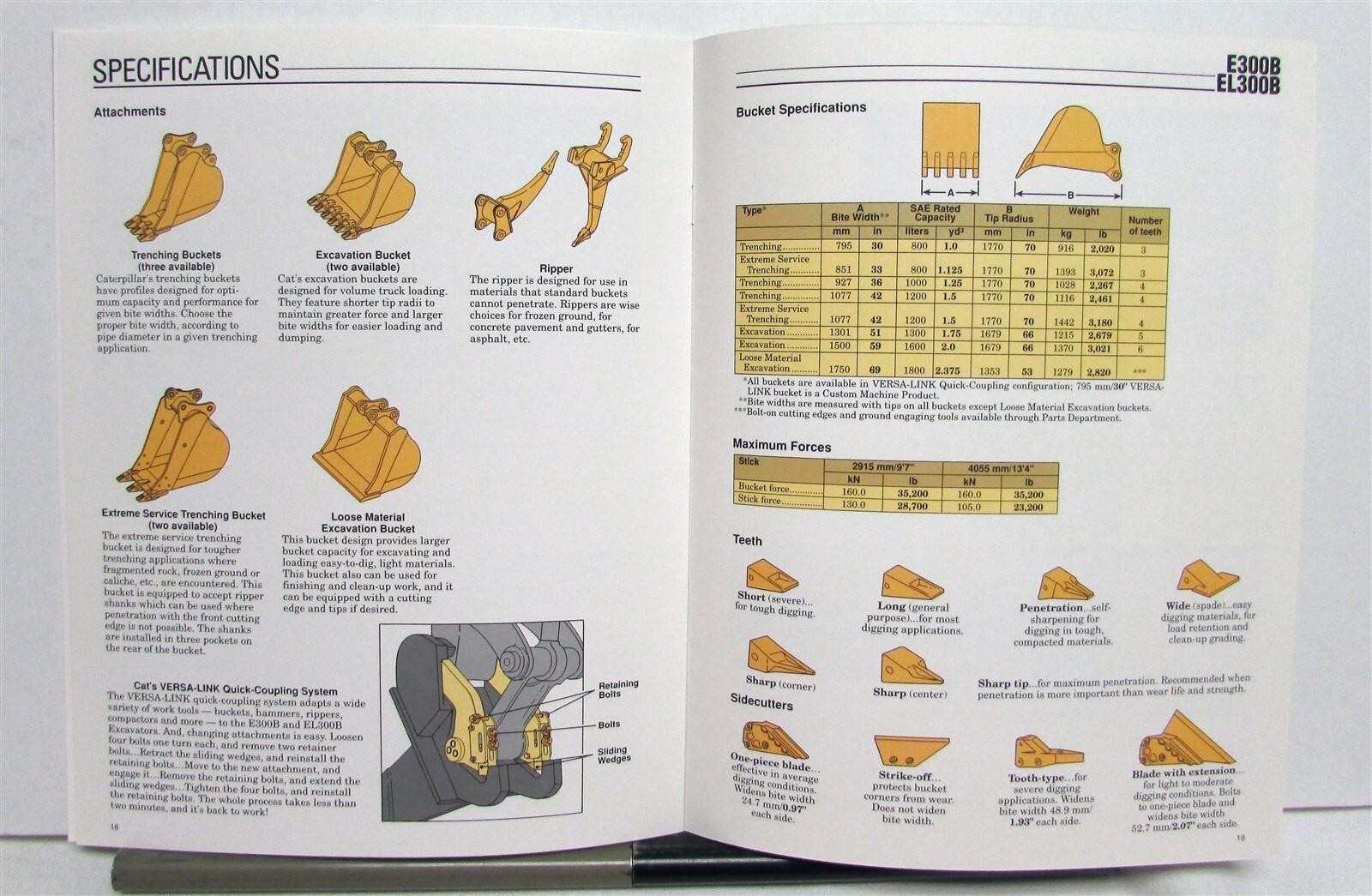 1990 CAT E300B EL300B Excavator Construction Specifications Sales Brochure