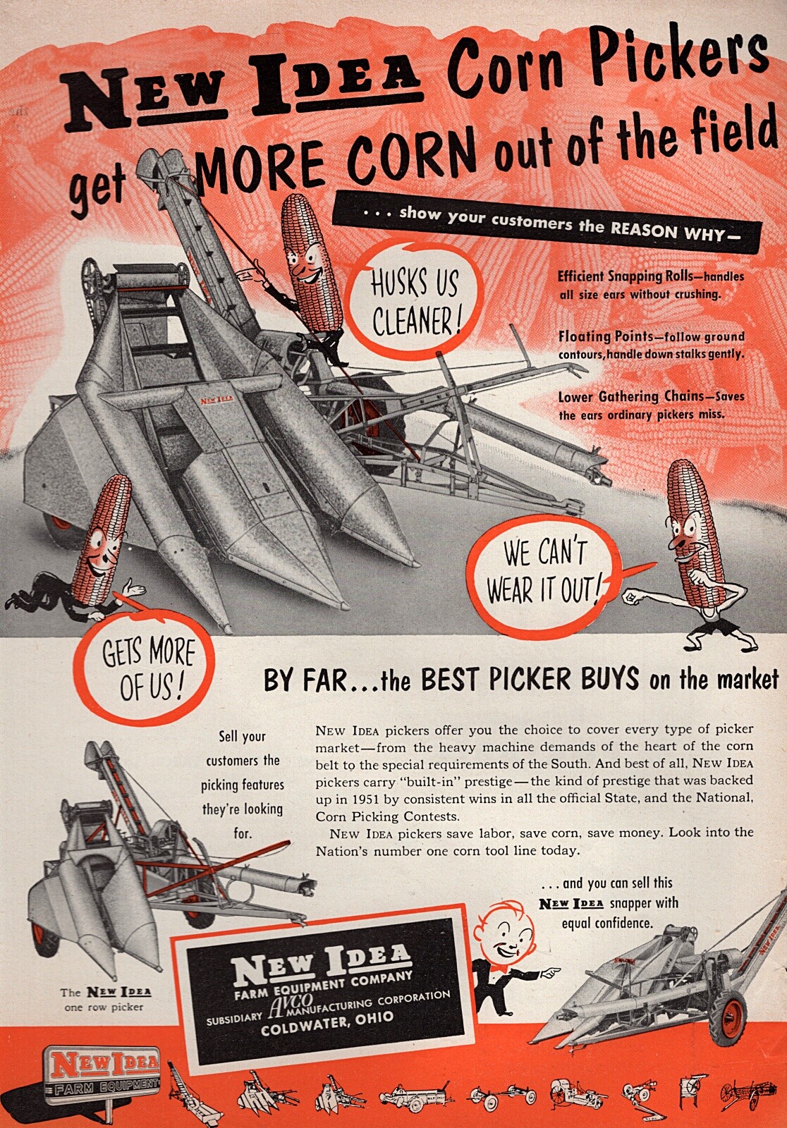 1952 New Idea Corn Picker Harvester Tractor Implement Original Print Ad
