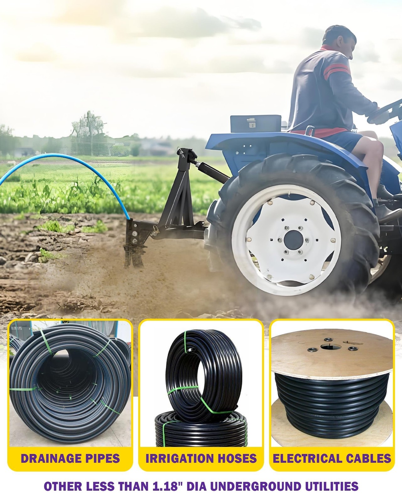 Pipe Layer Attachment Fits Hitch Mounted Ripper Trencher Accessories, Flexibl…