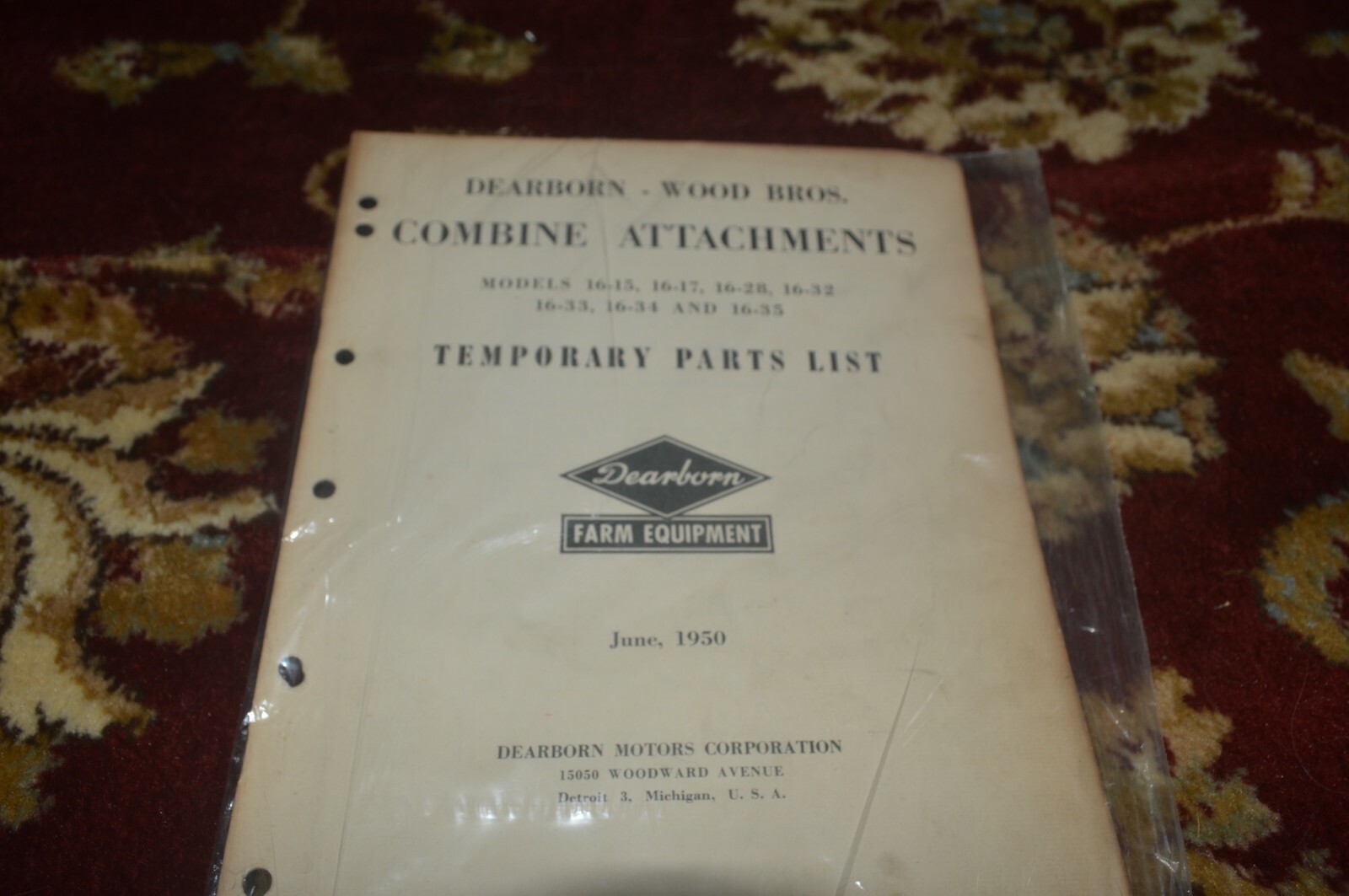 Dearborn Wood Bros Combine Attachment Parts Book Manual BASE