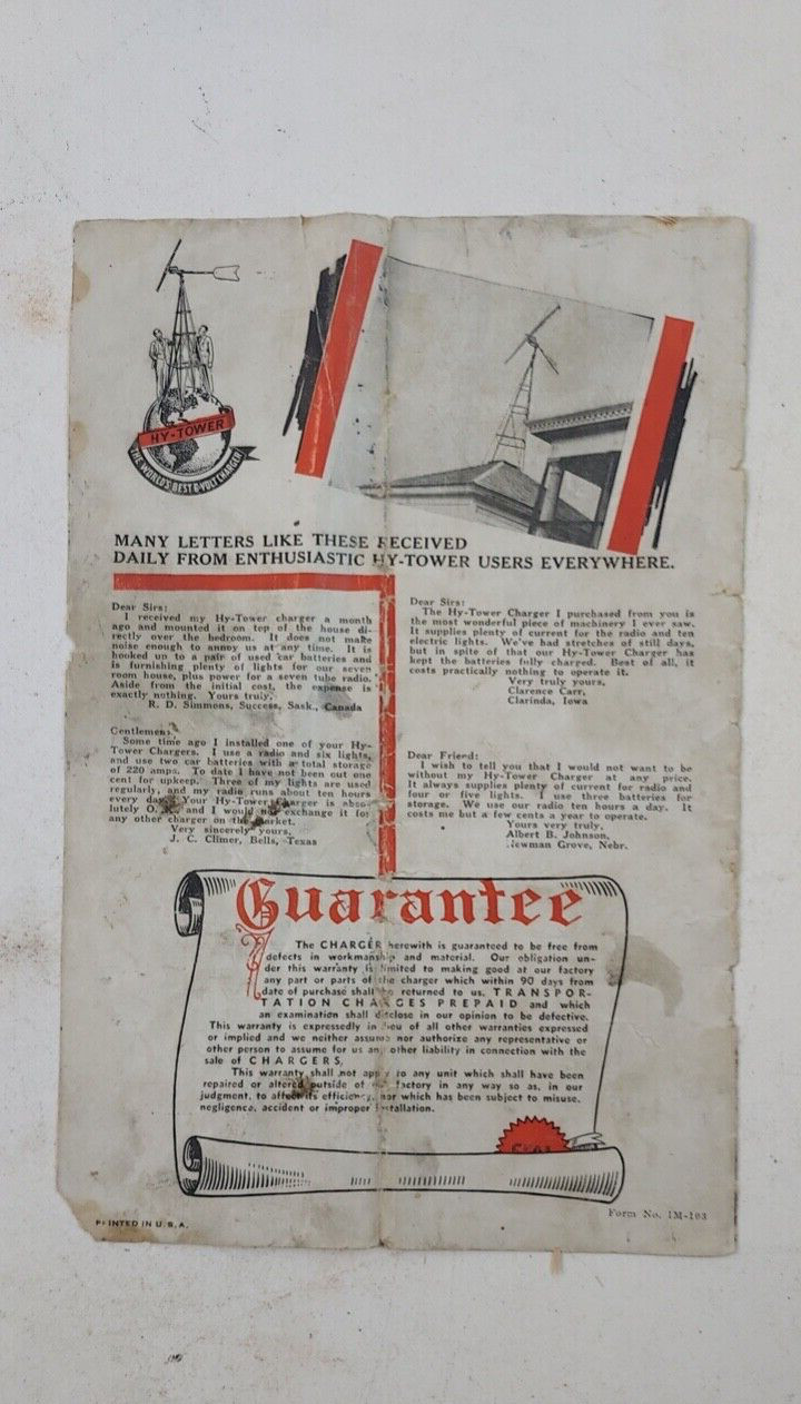 Vintage Hy-Tower Volt Charger Paper Ad