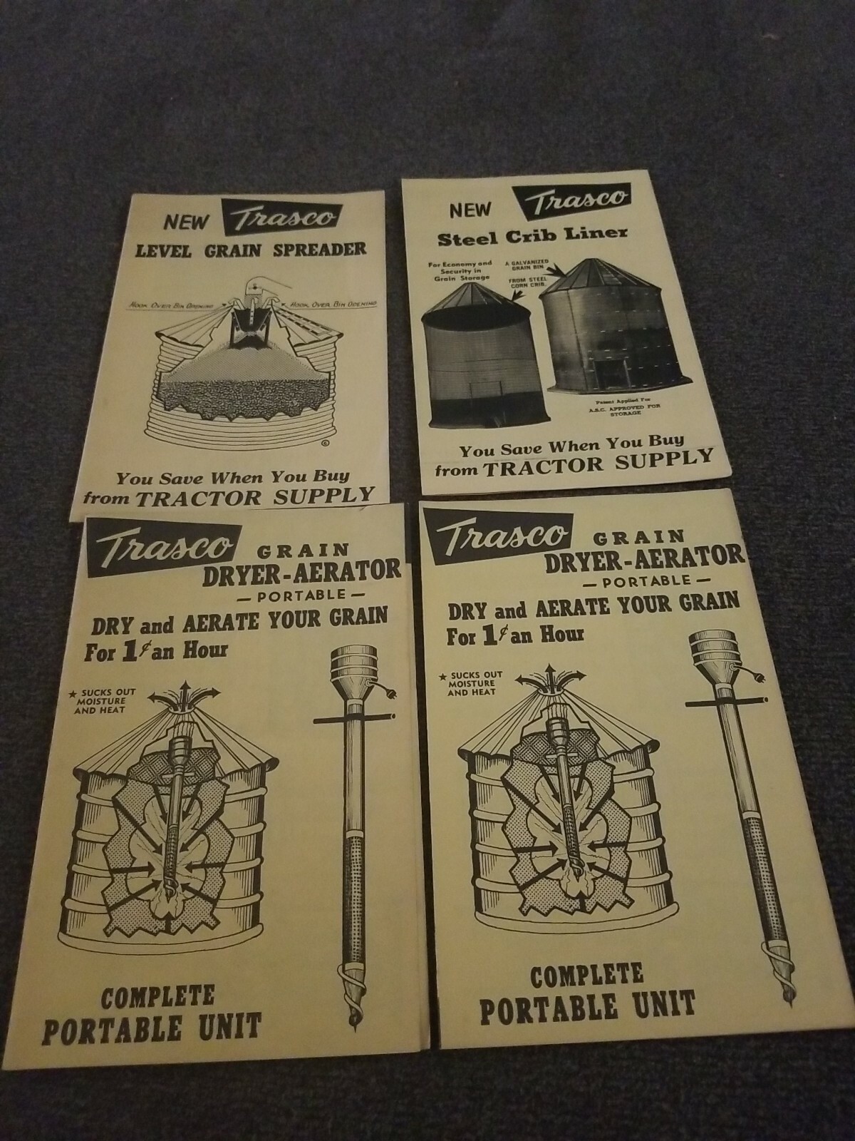Trasco Grain Bin storage pamphlets. Lot of 4. 1950&rsquo;s 1960&rsquo;s. Tractor Supply. S1