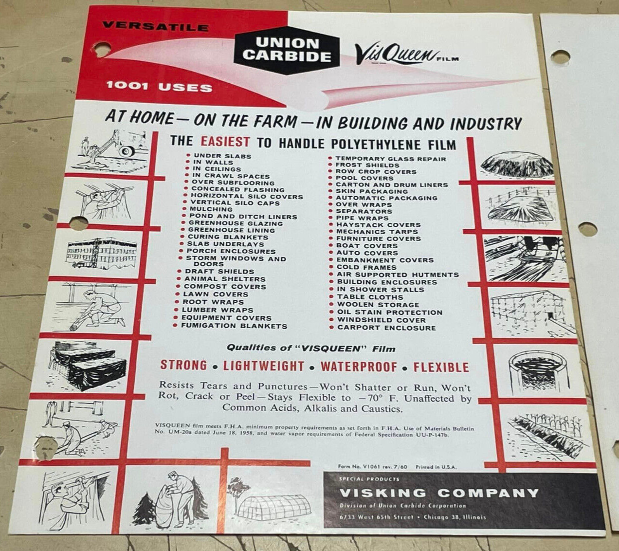 Vtg Original Visqueen Film Union Carbide Visking Farm Equipment Ad & Price List