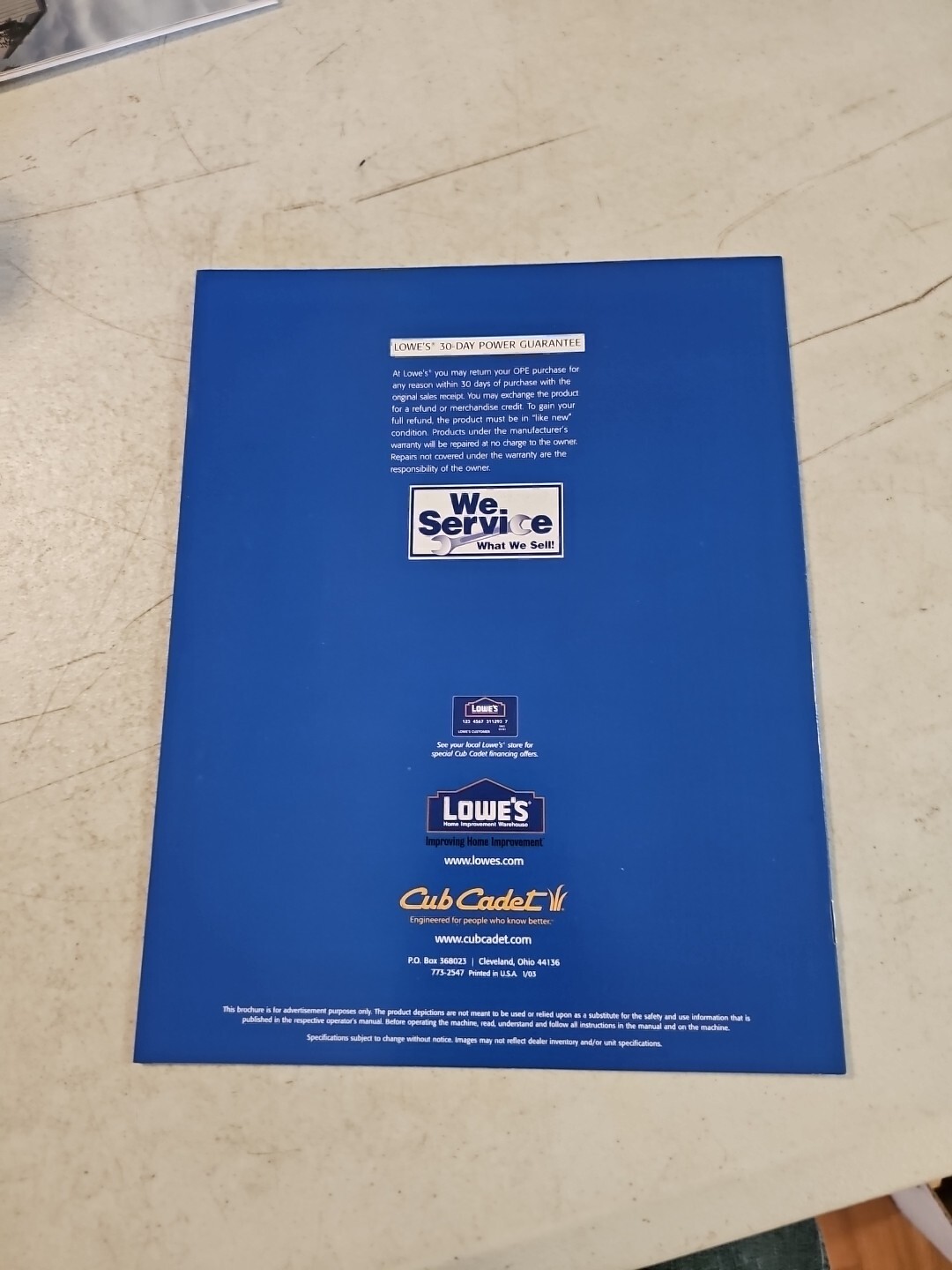 Lowe&rsquo;s 2003 Cub Cadet Outdoor Power Equipment Catalog