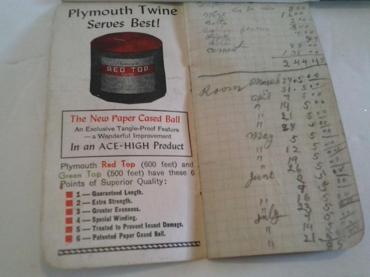 Plymouth Cordage Twine Memorandum Book 1940 41 Calendar Plymouth MASS Vintage