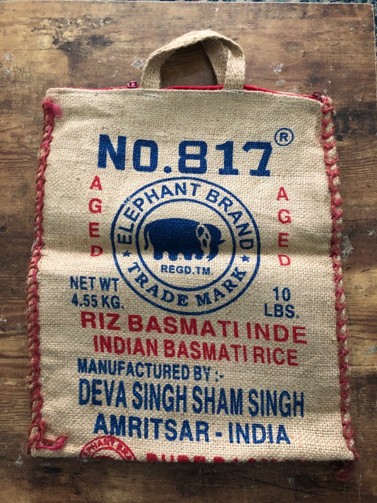 Vintage ELEPHANT BRAND #817 Burlap Bag Handmade Purse Amritsar India 10lbs Rice