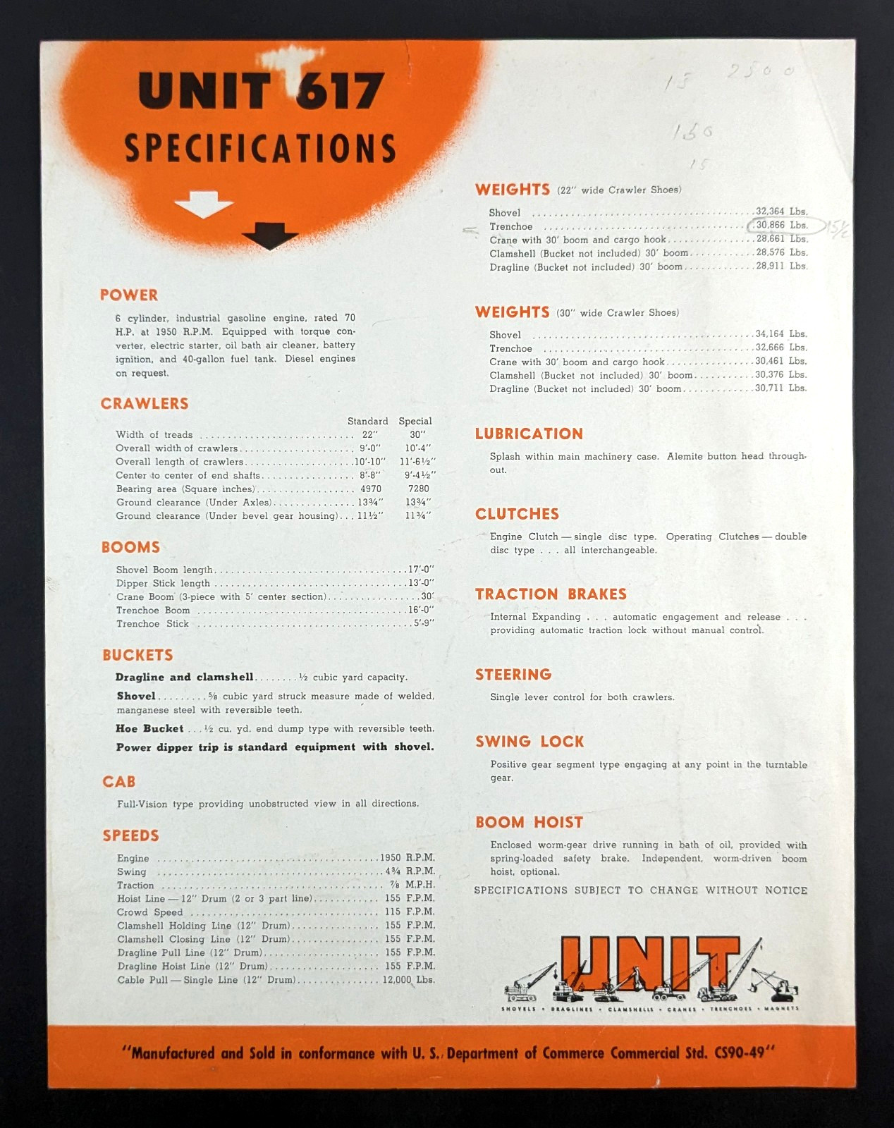 Unit 617 Trenchoe Vintage Brochure Unit Crane & Shovel Corp