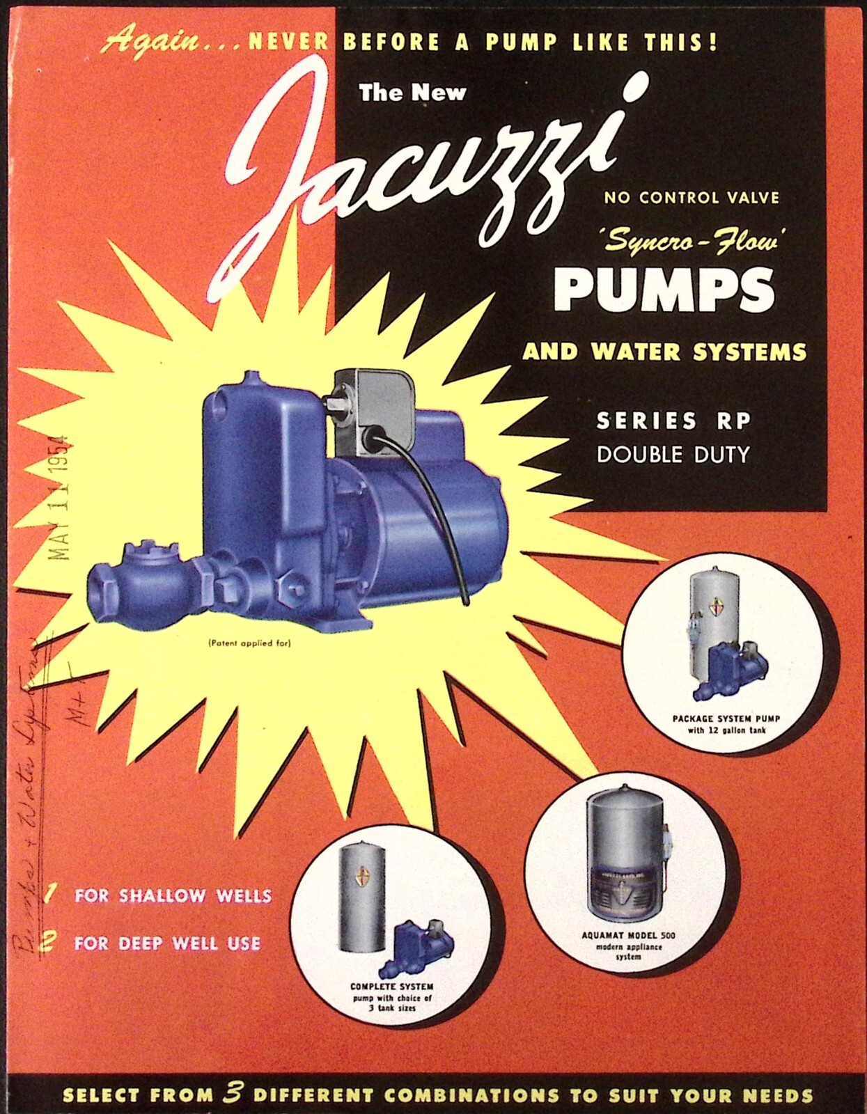 1954 Jacuzzi Synchro Flow Pumps Brochure Jacuzzi Bros Binghamton NY