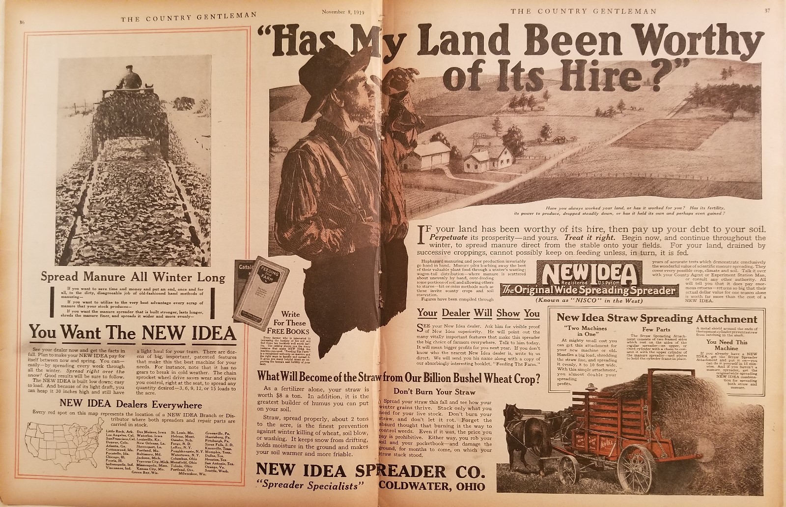 The New Idea Spreader Company 1916-1920 The Country Gentleman 19 print ads