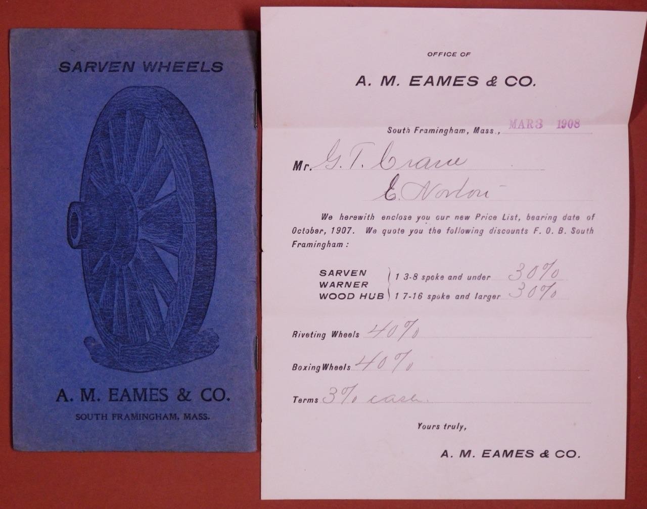 4 Early 1900&rsquo;s A M Eames & Co Catalogs Carriage Wagon Cart Wheels S.Fram MA c345