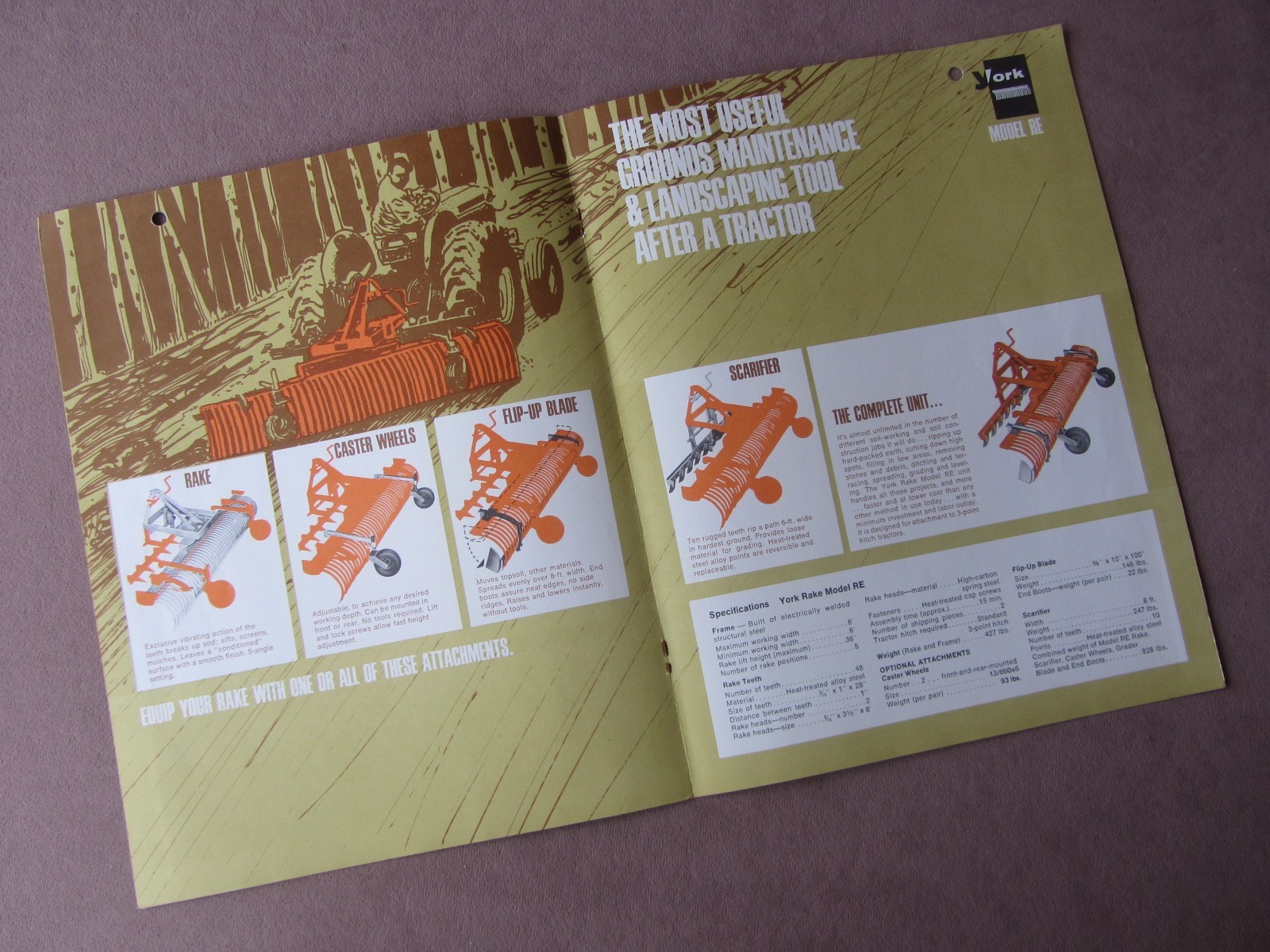 c1970s York Tractor RAKES Sales Brochure Specs Photos Models Pro RE RM RO RS