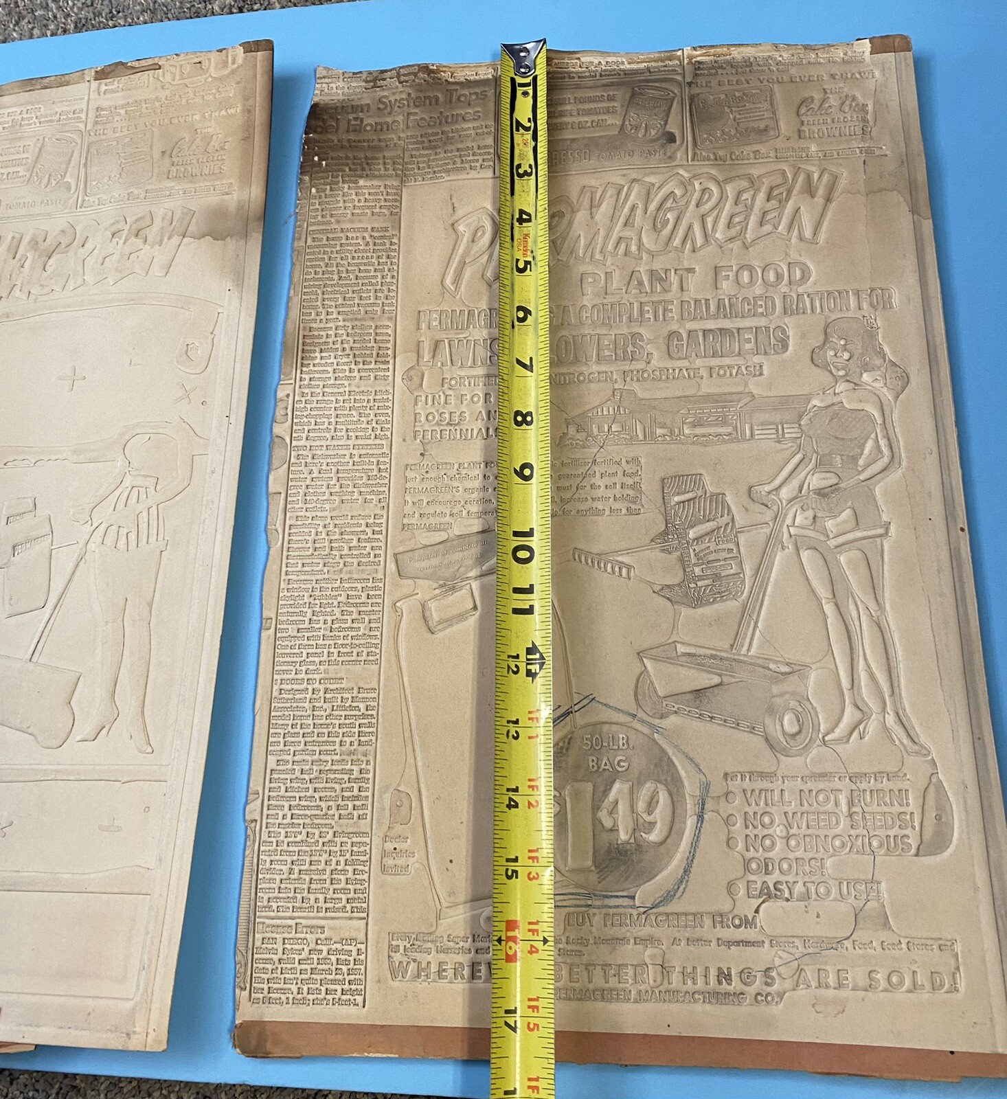 Vintage 2 Advertising Embossed Newspaper Flong Mat Mold Print Ad Fertilizer