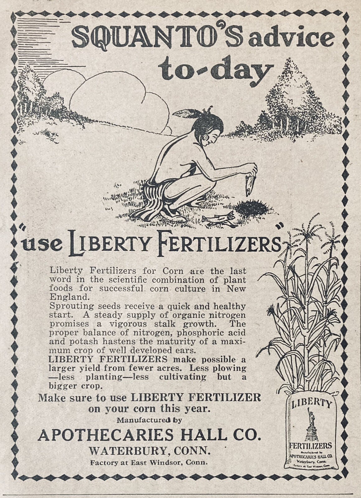 1928 AD(XH40)~APOTHECARIES HALL CO. WATERBURY, CONN. “LIBERTY FERTILIZERS”