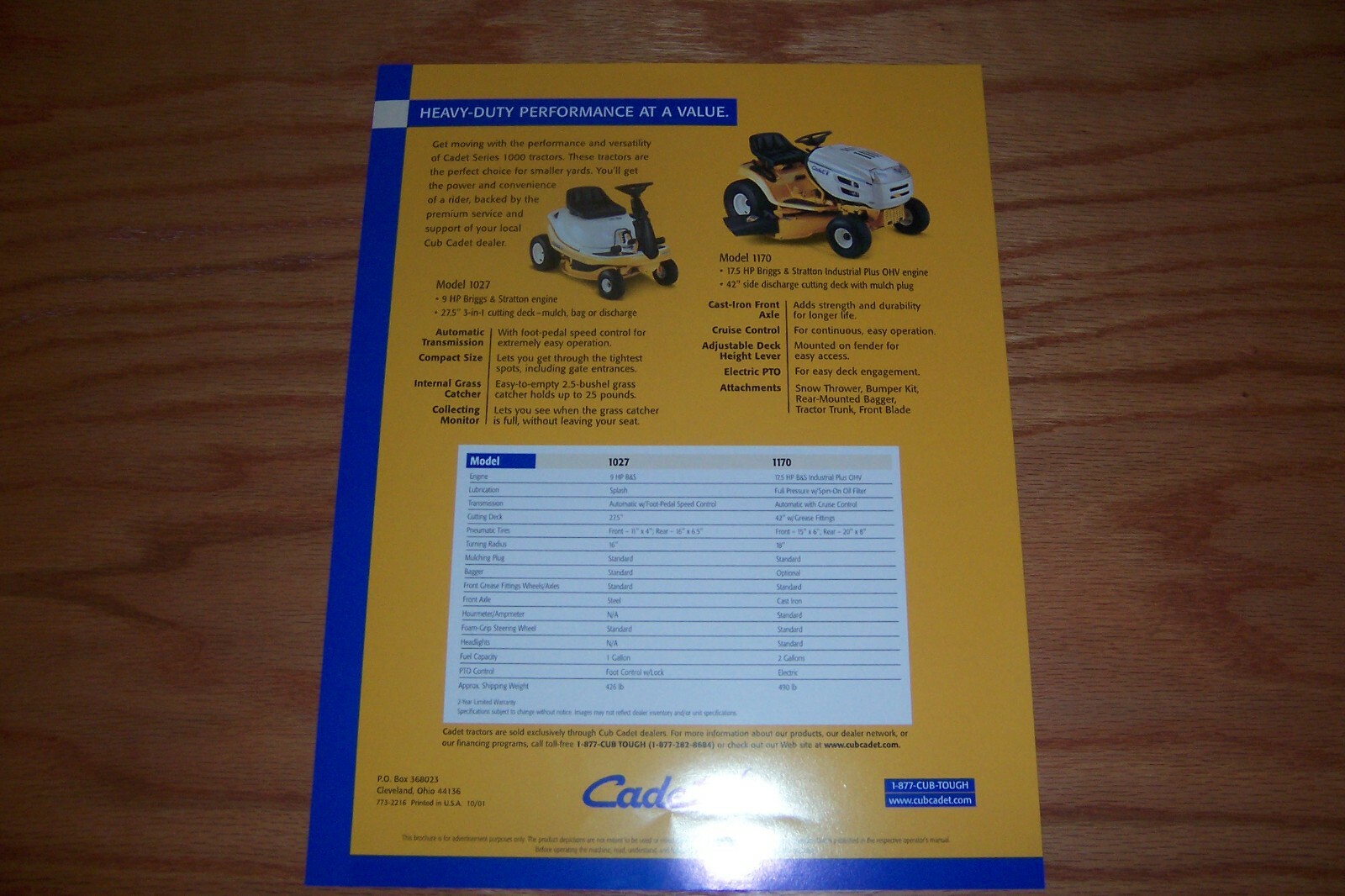 2001 CUB CADET 1000 Series tractor LITERATURE #773-2216