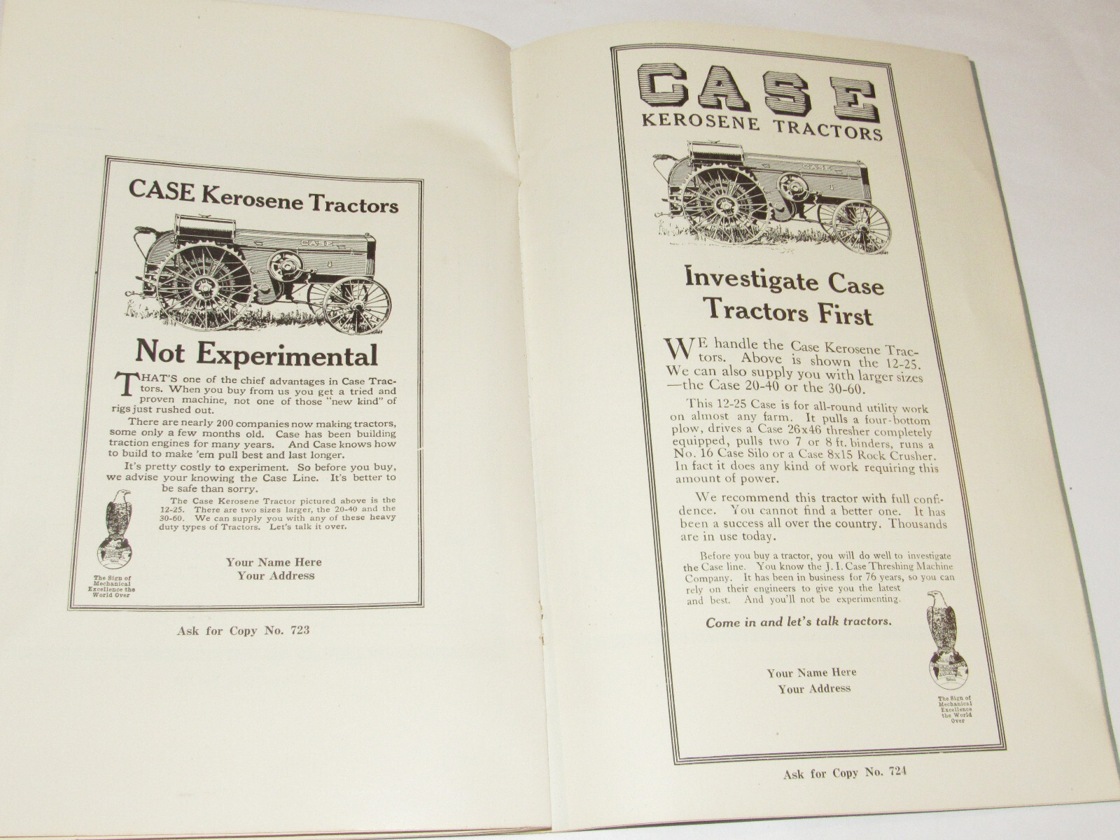 VINTAGE 1918 JI CASE DEALER READY-MADE ADS CATALOG! TRACTORS/THRESHERS/HAY BALER