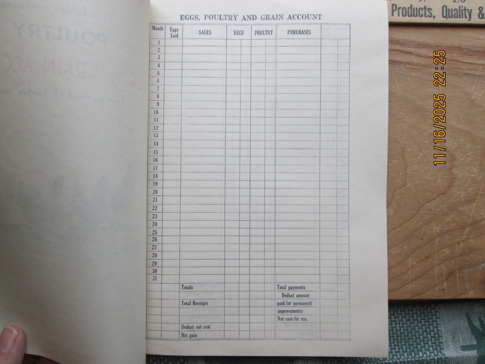 Poultry Egg & Grain Account Ledger Book Wirthmore
