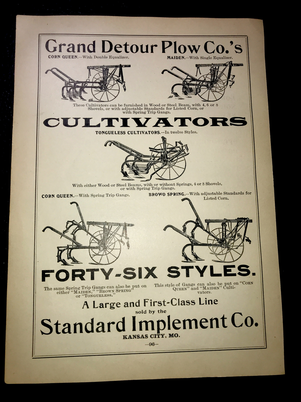 1898 Standard Implement Co Farm Advertising – Kansas City – Missouri