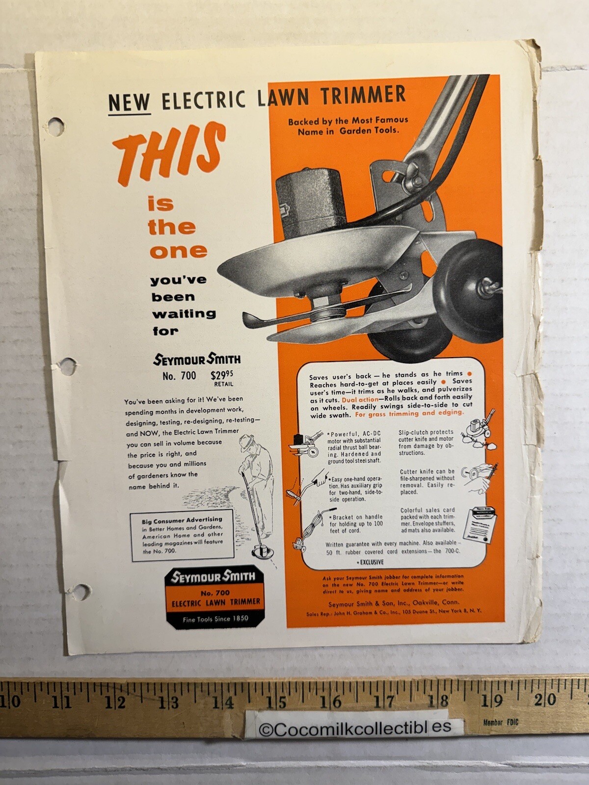 Vintage Electric Lawn Trimmer Seymour Smith & Son Oakville CT Brochure