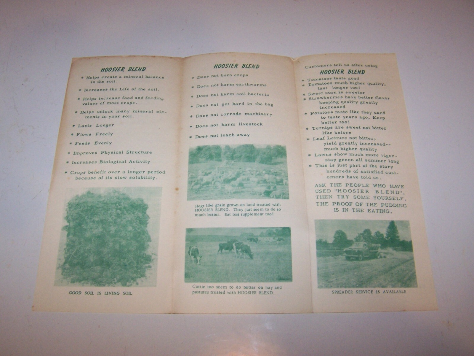 3 Vintage HOOSIER BLEND / SOIL SERVICE Fertilizer Brochures TERRE HAUTE INDIANA