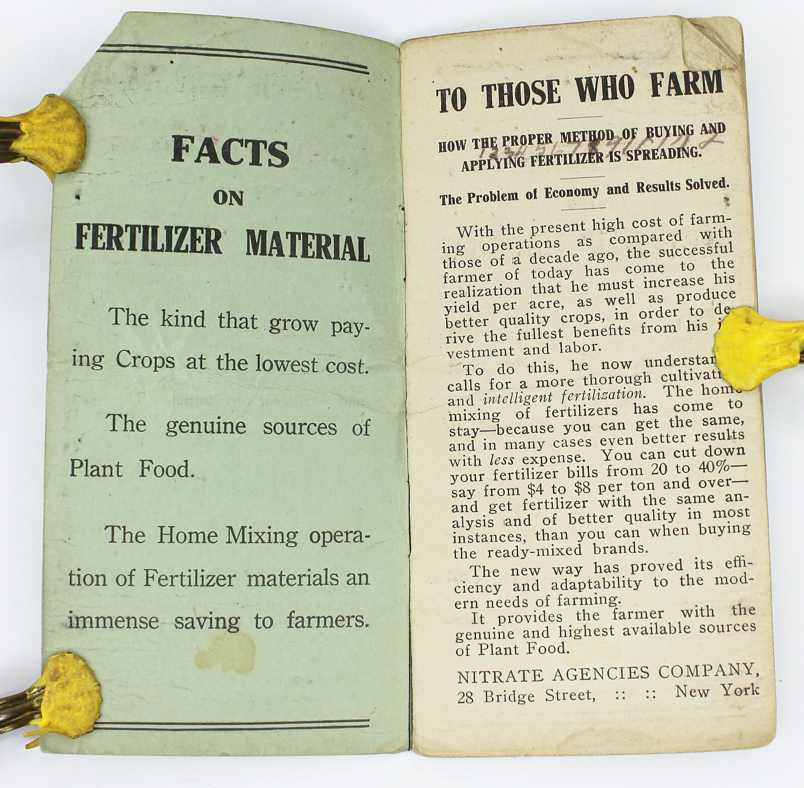 Vintage 1913 HOME MIXED FERTILIZERS Nitrate Agencies Co Data Instructions