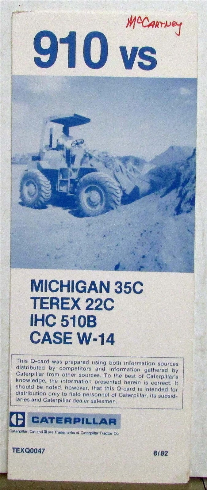 1983 Caterpillar 910 Wheel Loader VS Competition Construction Sales Brochure