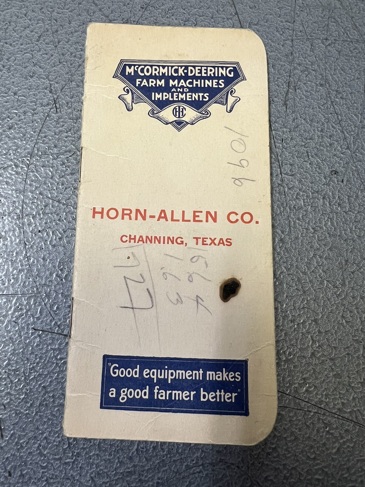 1927 McCormick-Deering Channing Texas Advertising Pocket Notebook
