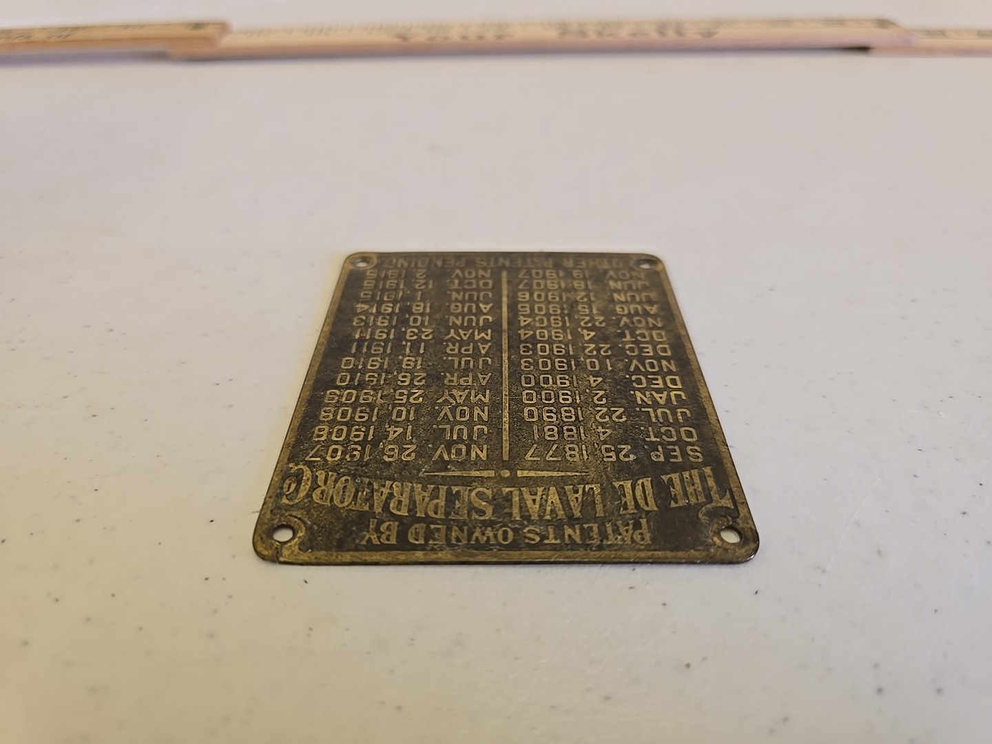 Antique De Laval Seperator Co Advertising 1915 Brass Patent List Badge Emblem