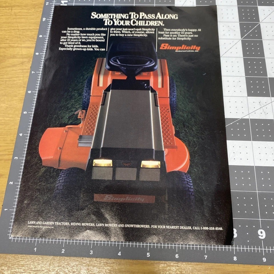 1985 Simplicity Manufacturing Riding Lawn Mower Tractor Full Page Print Ad