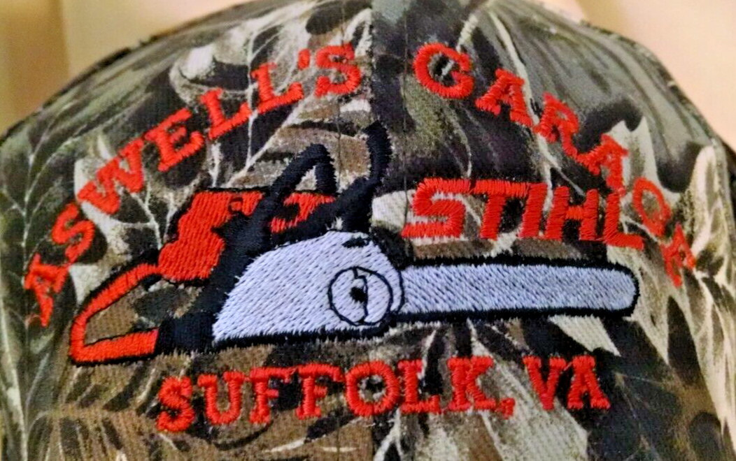 STIHL HAT ASWELL&rsquo;S GARAGE SUFFOLK VA CAMO ORANGE NATUREWOODS DAYSTONE CHAIN SAW