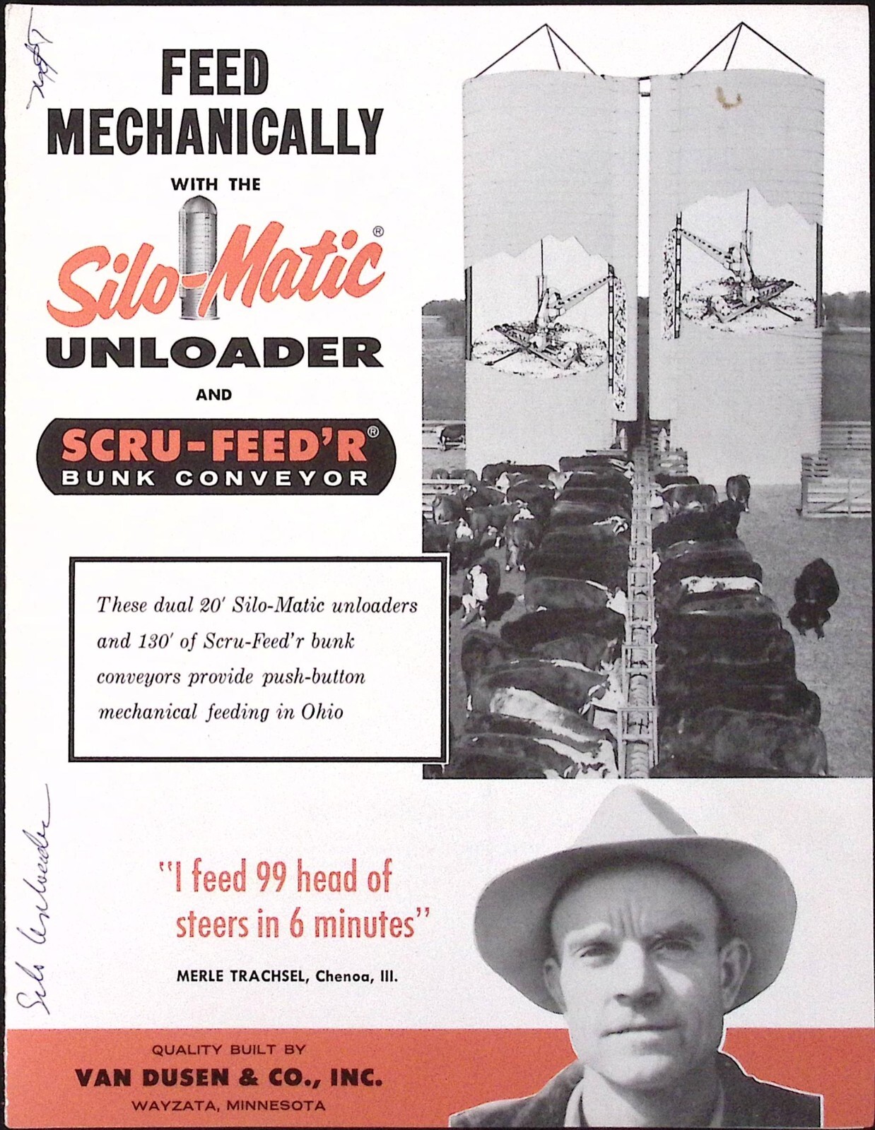 1950s Van Dusen & Co Silo Matic Unloader & Scru-Feed&rsquo;r Bunk Conveyor Brochure