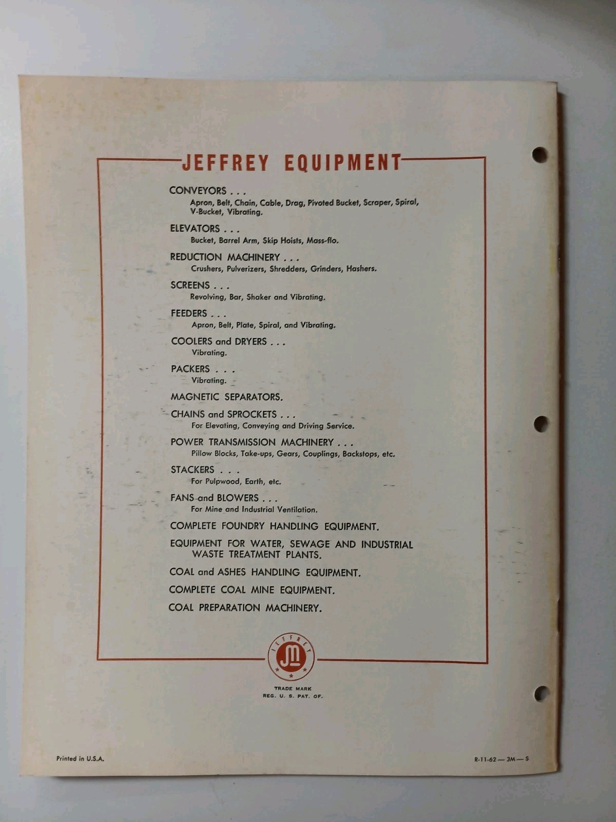 1960s Jeffrey Permaseal Idlers Machinery Catalog 996 For Belt Conveyors