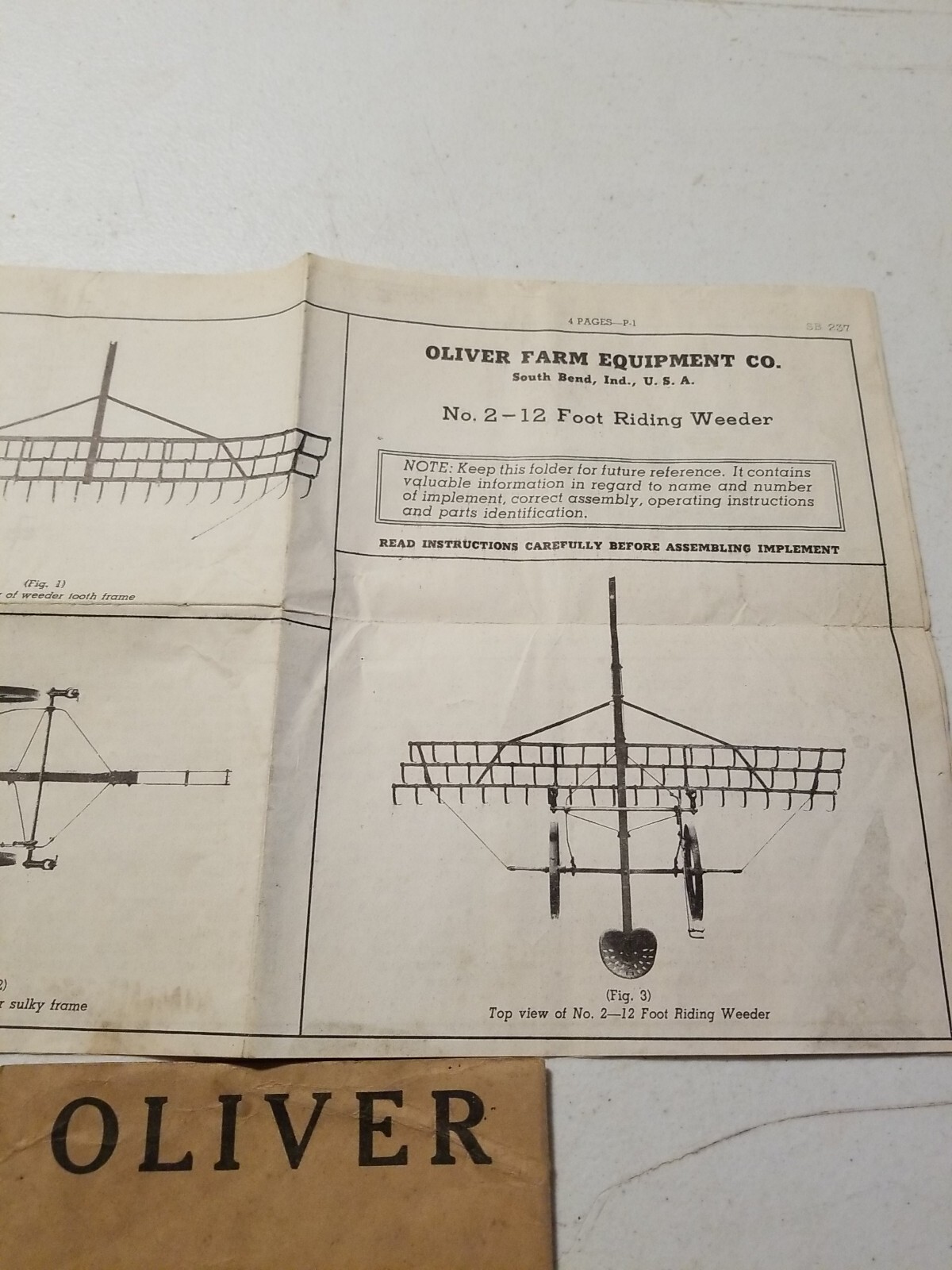 Vintage 1942 Oliver No. 2 Riding Weeder Instructions & Assembly Booklet&Envelope