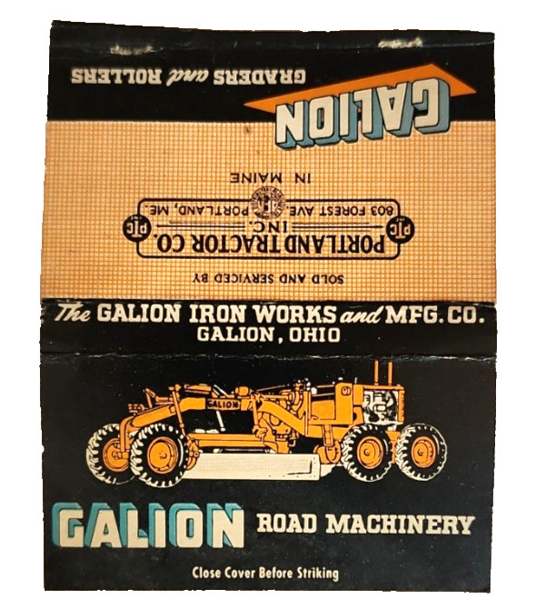 1940s Portland Tractor Galion Road Machinery Vintage Matchbook Cover Maine