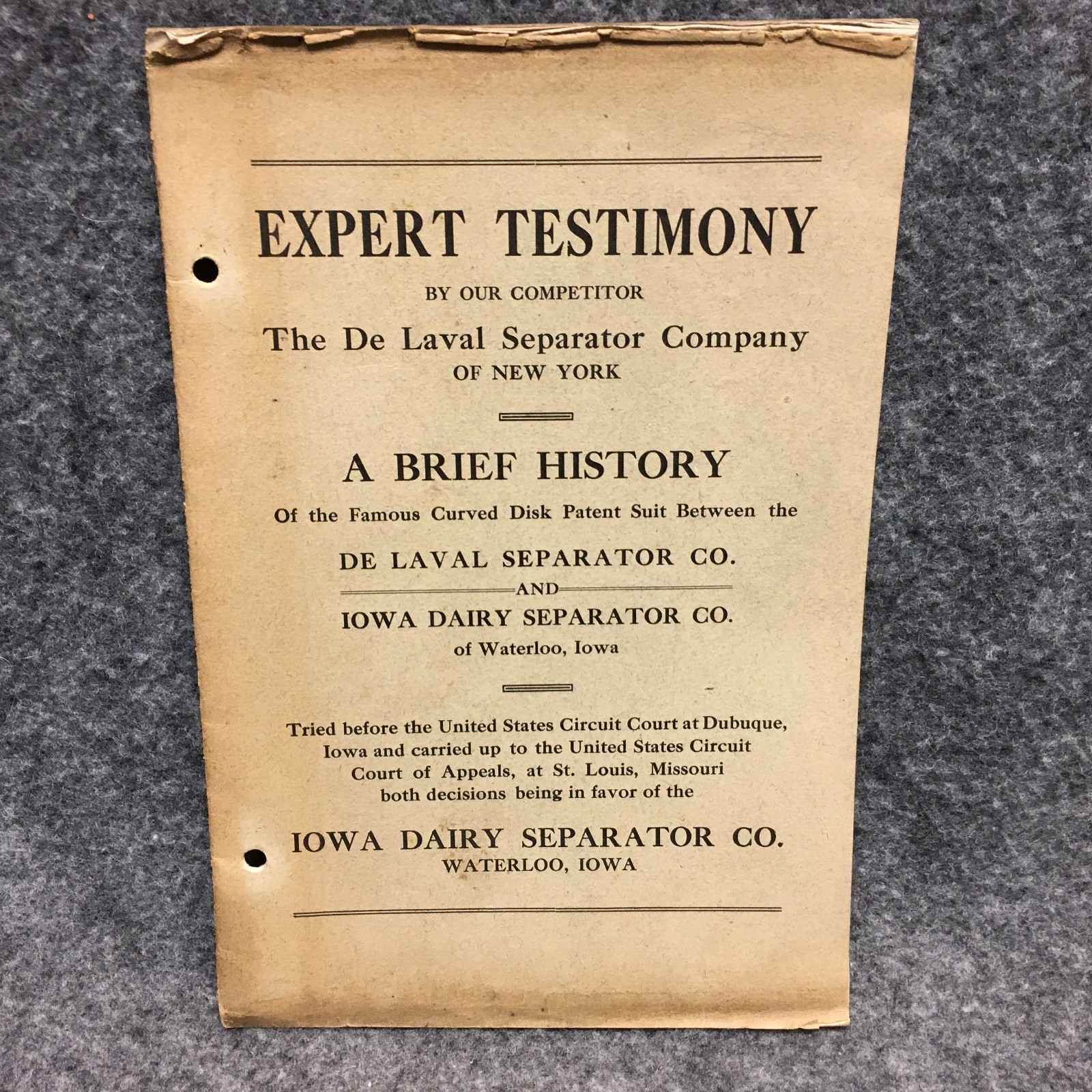 1910s Iowa Dairy Separator Co. De Laval Law Suit Expert Testimony Ad Brochure