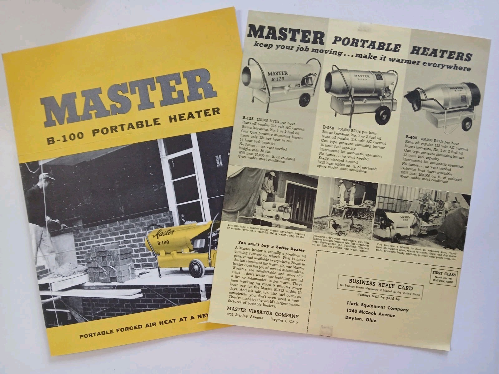 1960s Master Portable Heater ADVERTISING BROCHURE Mailers (2) Vintage
