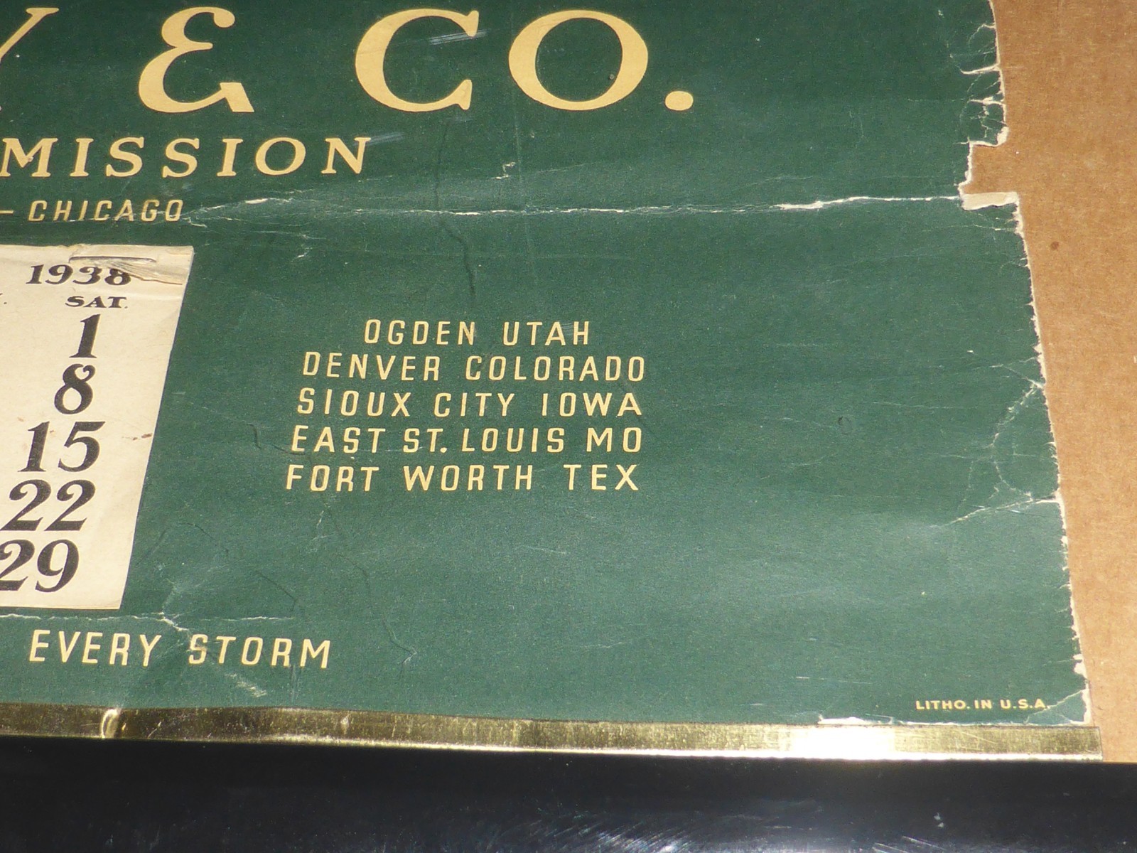 VINTAGE FRAMED JOHN CLAY CO LIVESTOCK COMMISSION CALENDAR ADVERTISING LITHO SHIP