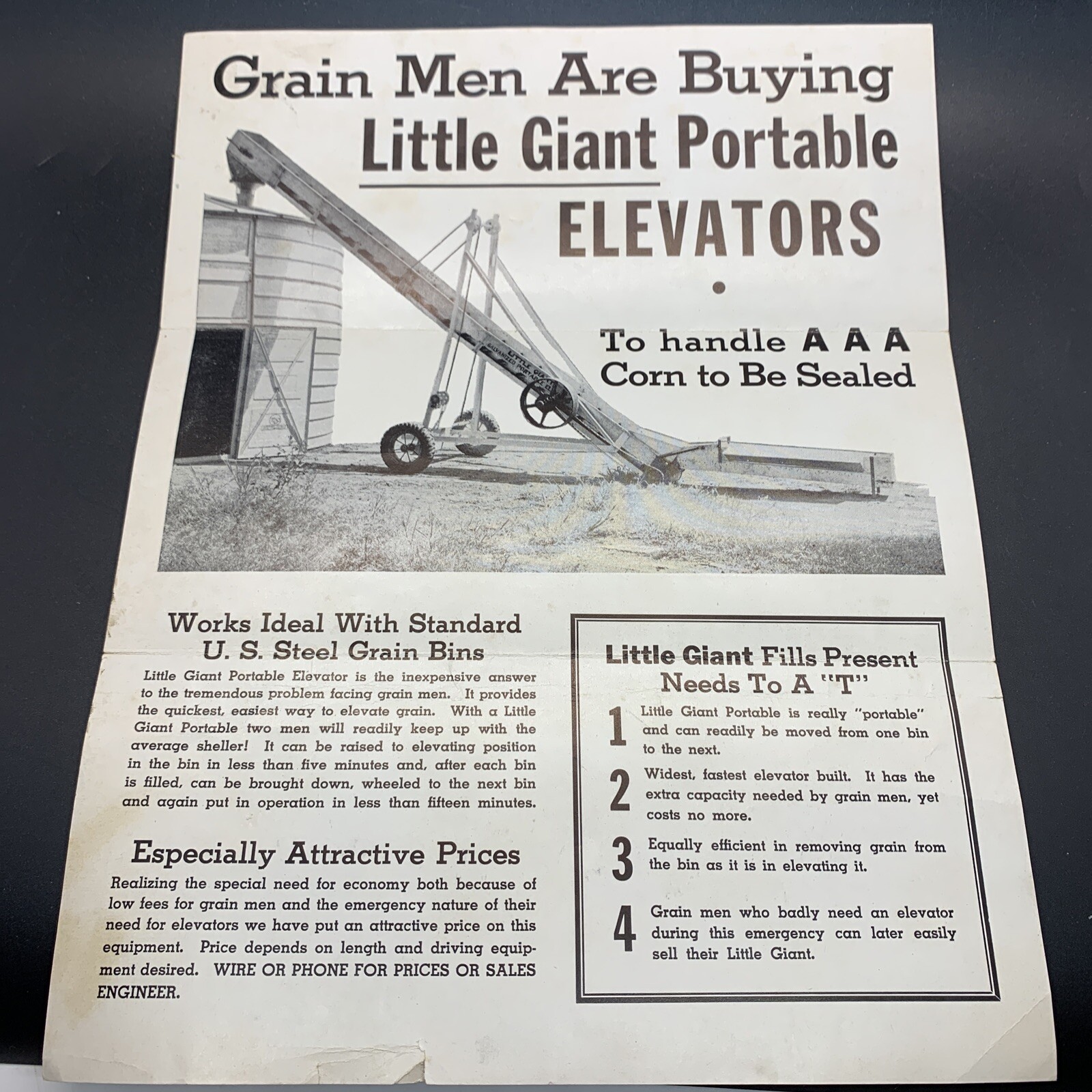 1950’s Little Giant Potable Elevators Sales Brochure Mailer-Bloomington Illinois