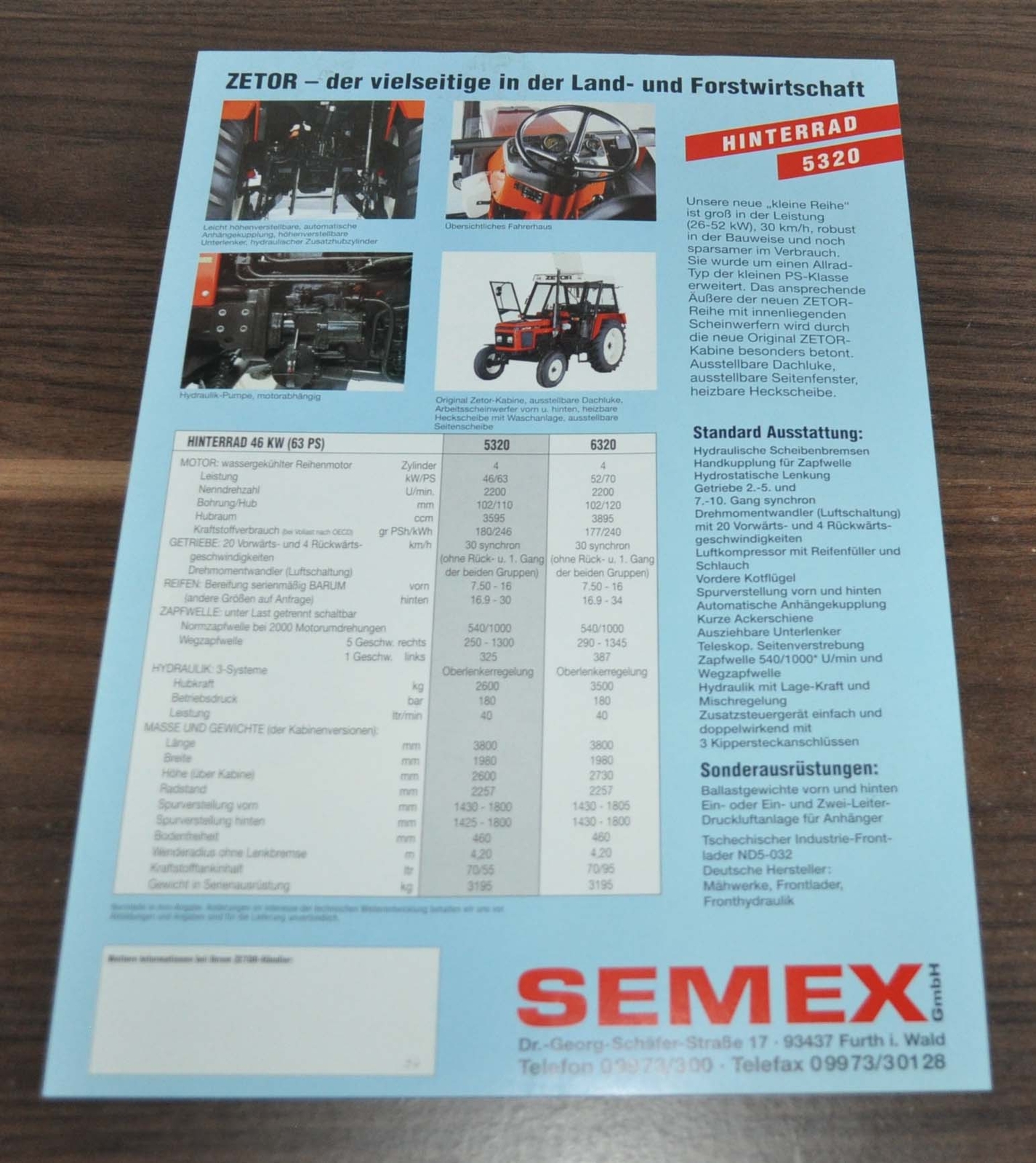 Zetor 5320 Hinterrad Tractor Specification Brochure Prospekt