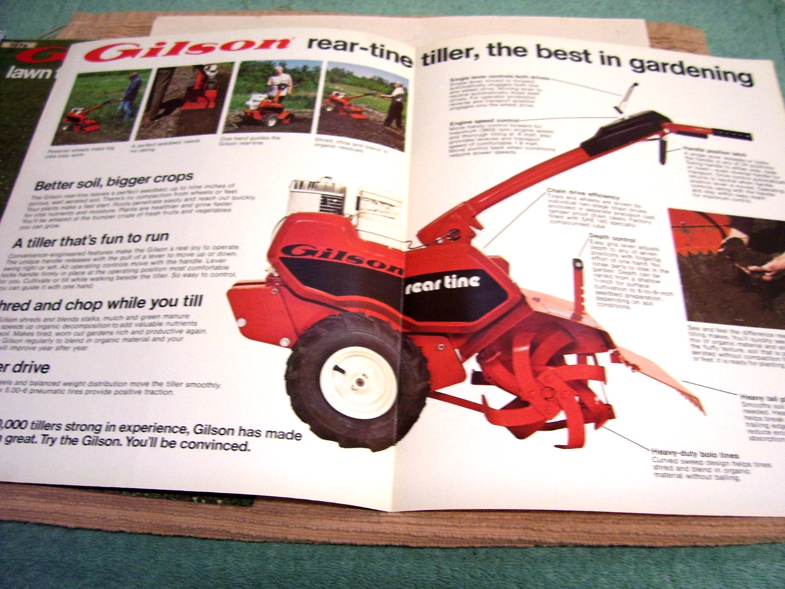 Two 1978 GILSON Lawn Tractors & Tillers Color Sales Brochures, Original