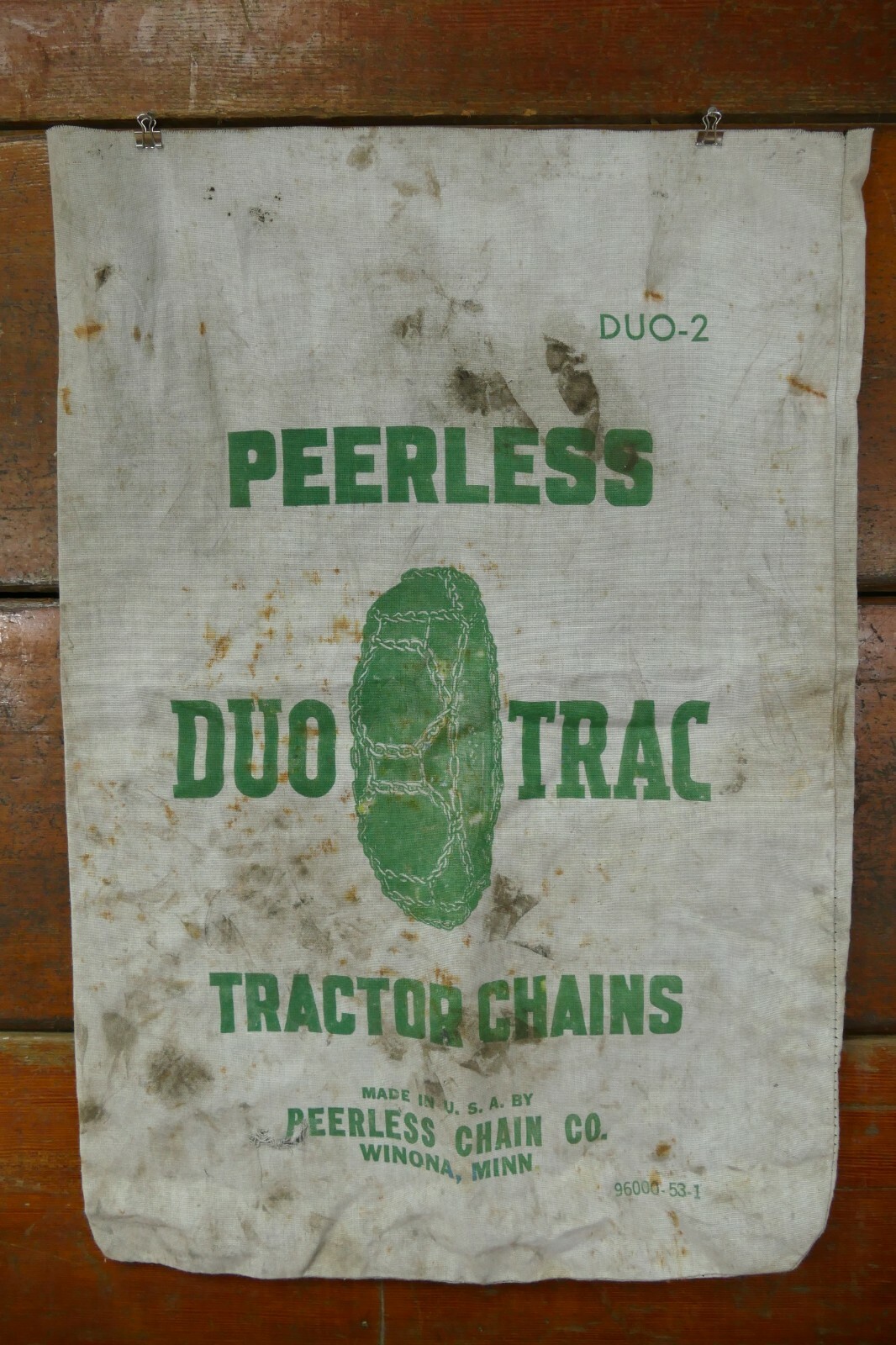 Vintage Peerless Duo Trac Tractor Chains Advertising Cloth Bag Winona Minnesota