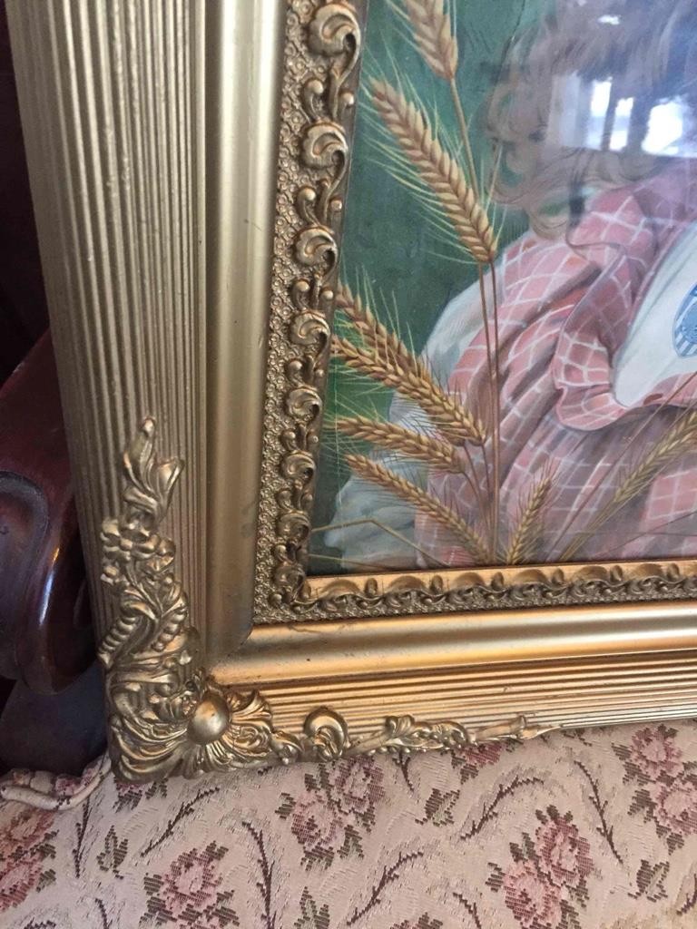 Antique The Johnston Harvester Co Framed Farm Girl Agriculture Advertising 22×20