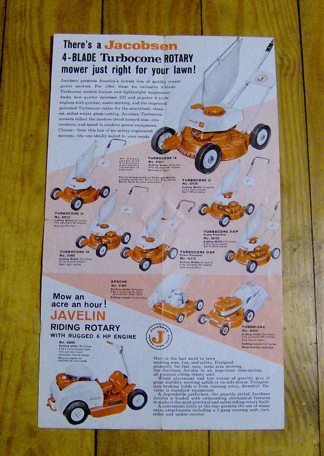 vintage 1950s LAWNMOWER advertising brochure JACOBSEN Turbocone Rotary Mowers