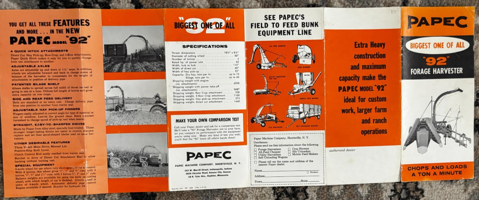 Papec 92 Forage Harvester For 1961 Brochure DCPA26